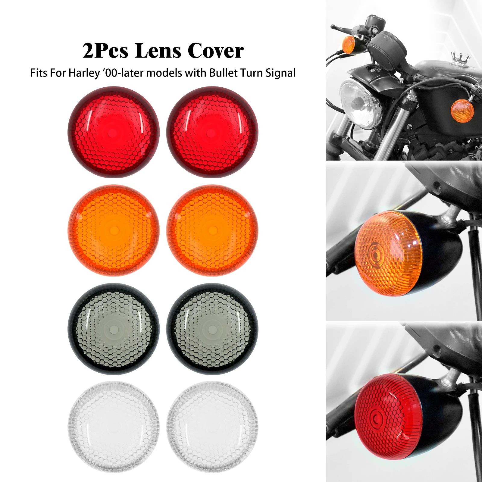 Motorcycle Turn Signal Lens Cover Bullet Style Light Caps For Harley Softail Breakout Dyna Sportster Touring Road Glide 2000-Up