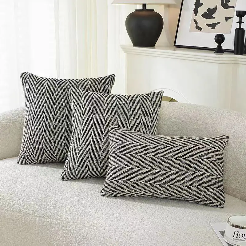 

Black and White Texture Woven Pillowcase Nordic Light Luxury Simplicity Wool Crochet Pillow Covers Decorative Pillows Decor Home