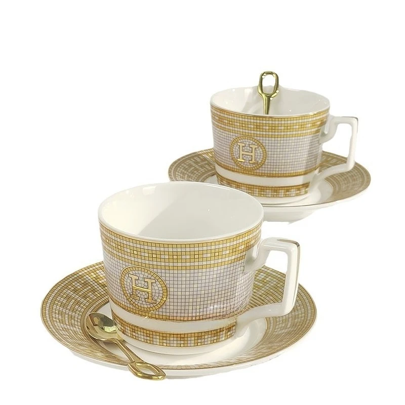

Golden Spoon Coffee Cup and Saucer Set, British Afternoon Tea Bone China Cup and Saucer Set