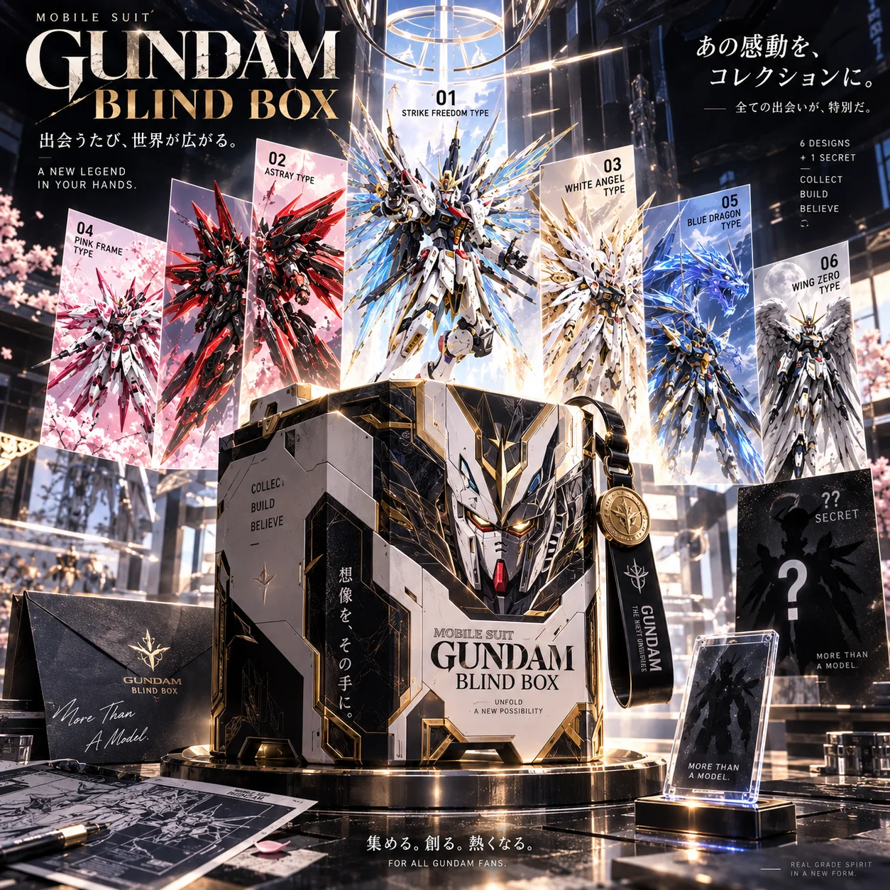 Anime Gundam Blind Box, DIY unassembled plastic mobile suit kit, random mecha figure, surprise collect gift for hobby fans.