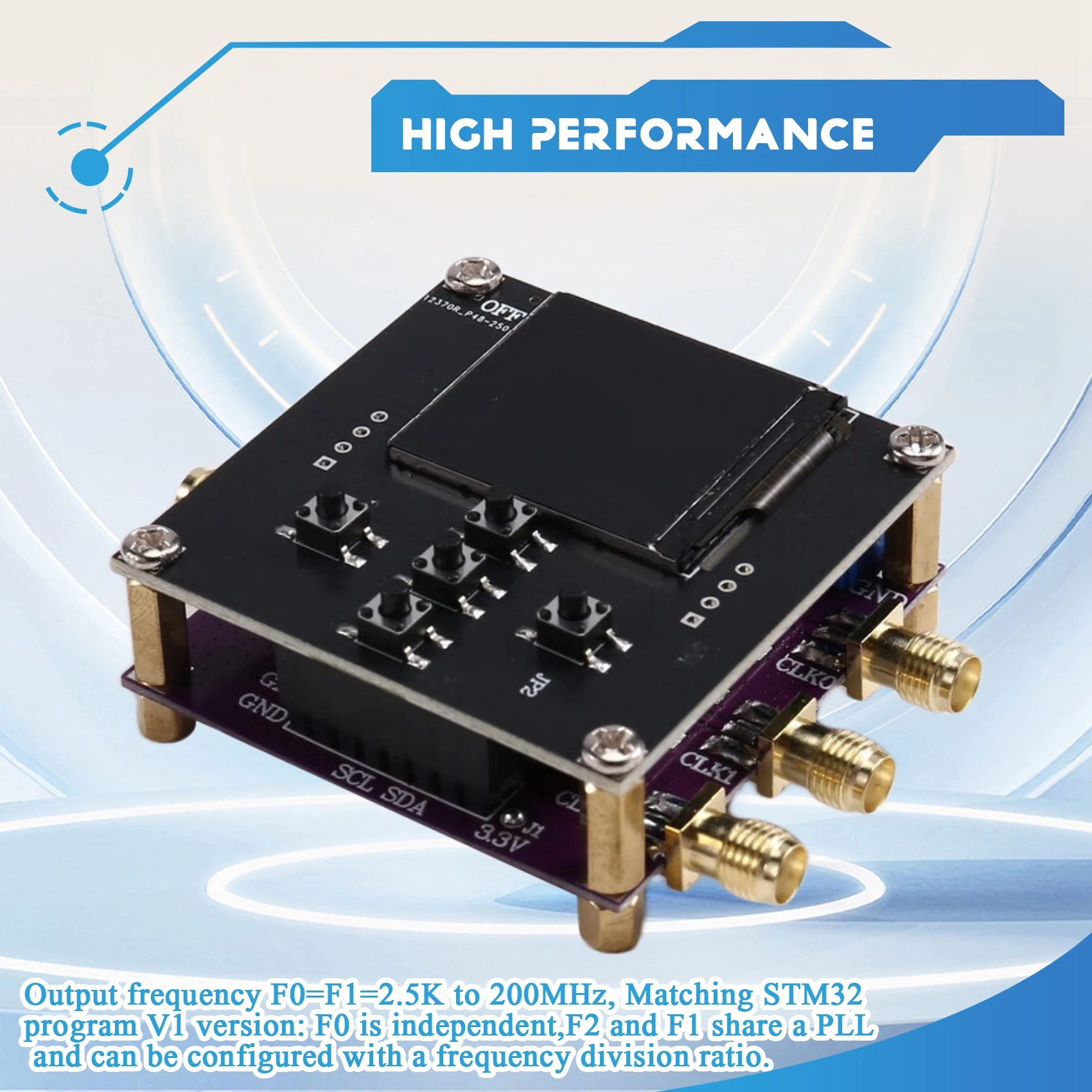 【B55AQ】SI5351A-V2 Generatore di segnale orologio RF ad alta precisione regolabile da 2,5 Khz-200 Mhz con compensazione della temperatura