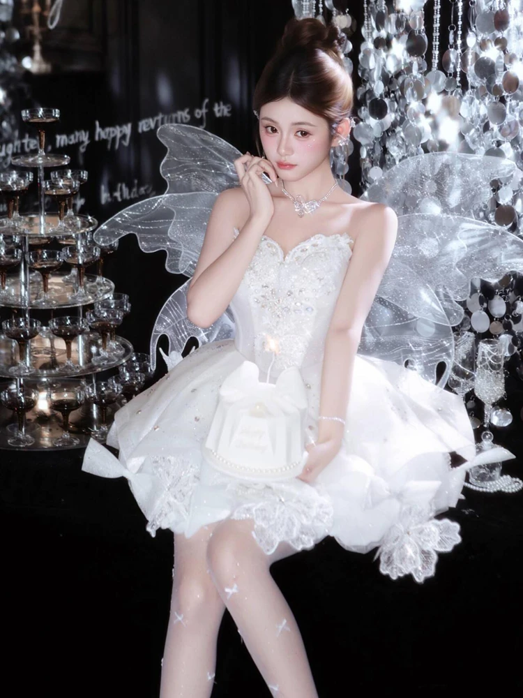 

Новое свадебное платье в стиле феи, костюм для фотосессии, короткая юбка, утренний халат для дня рождения, платье для фотосъемки, платье феи-принцессы