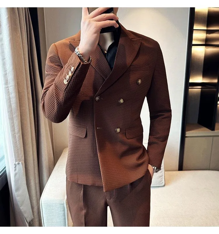 145 High-end business suit slim fit double-breasted men's suit