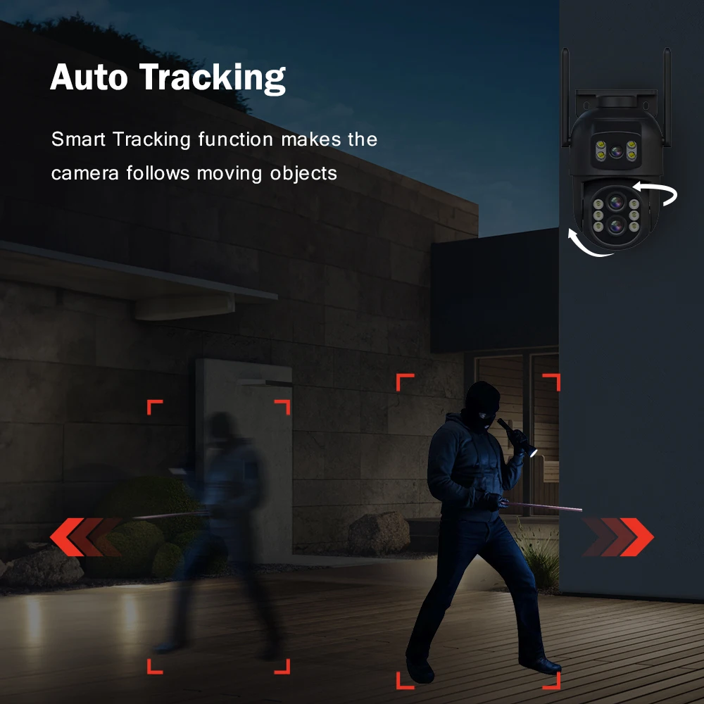 Câmera de segurança externa WiFi 6K 12MP com zoom 10x, lentes triplas e telas triplas, rastreamento automático e detecção de movimento, CCTV S