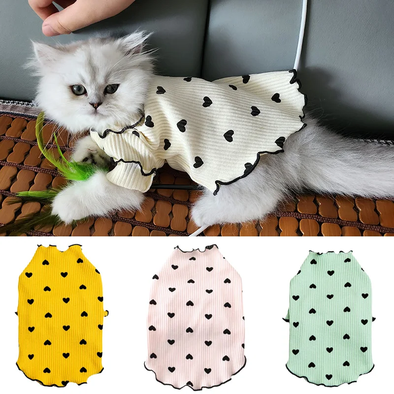 Kawaii Cat Puppy Vest 100% Cotton Pet Undershirts for Small Dogs Cats Sphynx Pomeranian Clothes Soft Kitten Pullovers ropa gato