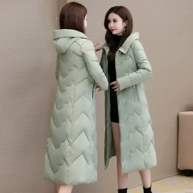 

Down Cotton Jacket Women 2023 Autumn Winter New Fashion Slim Versatile Padded Top Coat Female Hooded Large Size Long Parkas