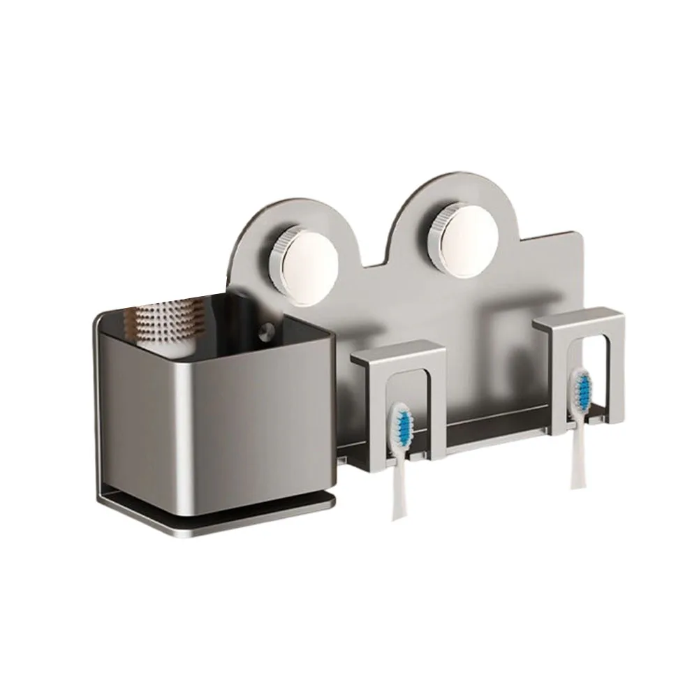 Removable Bathroom Accessory Toothbrush Holder Grey Toothbrush Organizer Easy Installation Space-saving Design