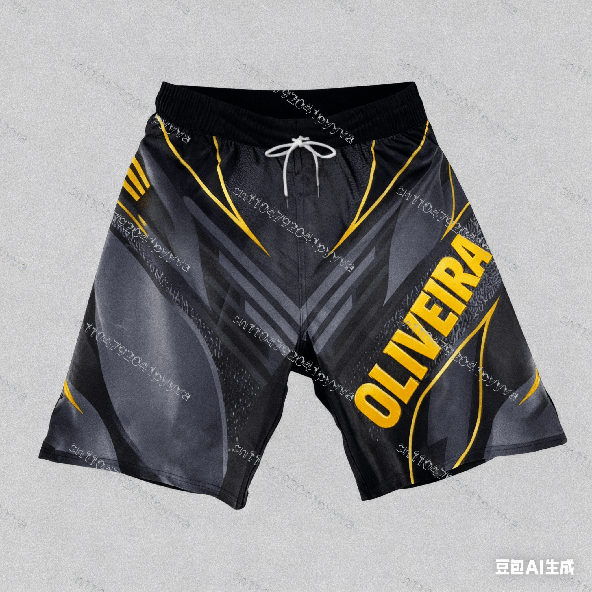 26 Heren Nieuwe Achthoekige Kooi Zwart/Goud Charles Oliveira Nacht Worstelen Kampioen Boksen Sport Ademend Sneldrogend Shorts 323