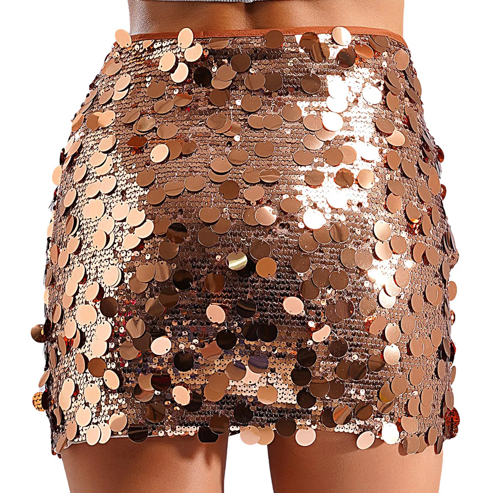 Womens Sparkly Sequins Skirt Stretchy Shiny Bodycon Mini Skirts for Rave Party Music Festival Dancing Stage Performance Clubwear