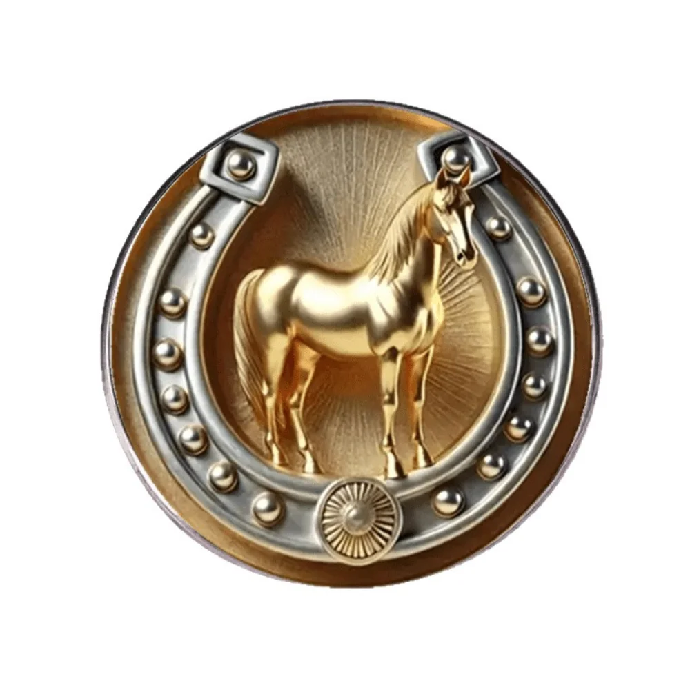 Retro Horseshoe Gold Steed Curved Surface Drip Glue Brooch Successfully Arrived on Horseback and Set Off with A Safety Pin