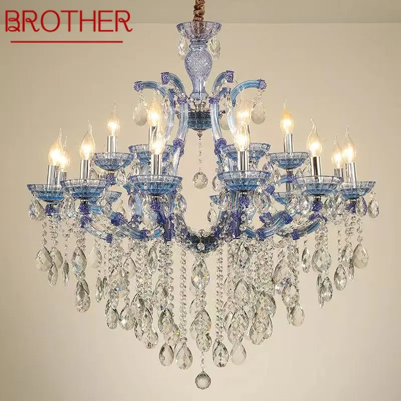 BROTHER LuxuriousCandle Pendent  Lamp European Style Crystal Lamp Art Living Room Restaurant Villa Staircase Duplex Building