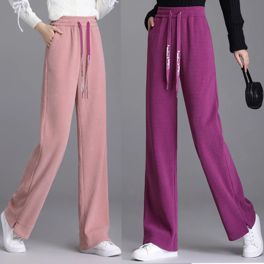 Fire Dragon Fruit Color Women's High Quality Casual Loose Pants High Waist Elastic Waist Spring and Autumn Snow Ni Wide Leg Pant