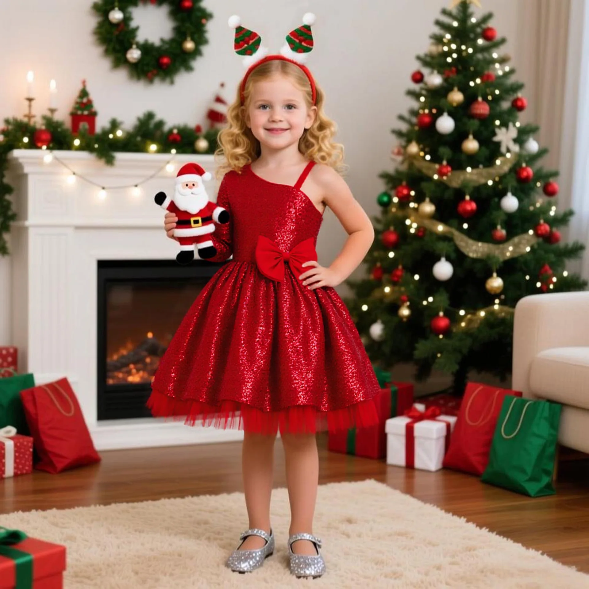 Festive Dress For Girl Luxury Sequins Princess Dress Birthday Party Gown Wedding Bridesmaid Pageant New Year Dress For Girls