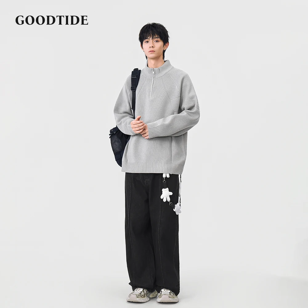 2025 Winter New Fashion Men's Casual Half - Zip Mock Neck Sweater Ribbed Knit Pullover Comfortable Soft Long Sleeve Jumper Top