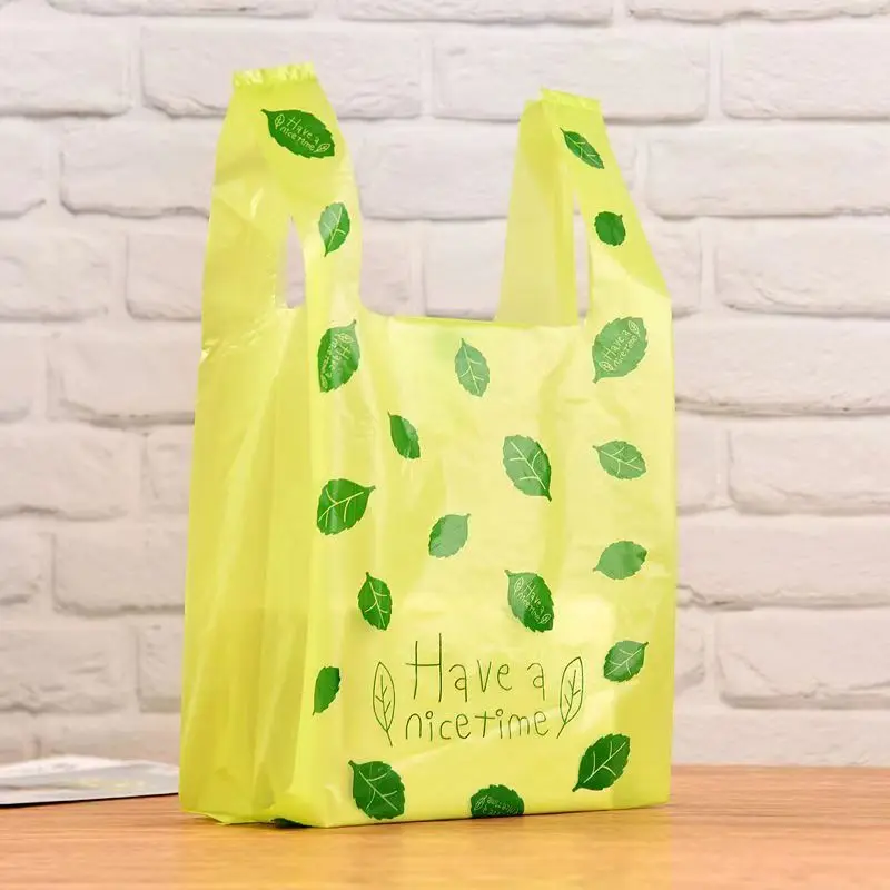 50Pcs Clear Packaging Bag Plastic Green Small Leaf Shopping Gift Bags For Jewelry Candy Store Small Business Supermarket