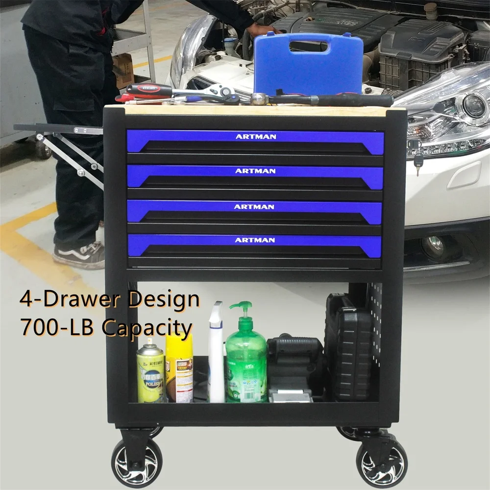 30 Inch Mechanic Tool Cart 700 lb Capacity 4 Drawer Tool Chest Rolling Garage Storage Heavy Duty Steel with Lockable Drawers