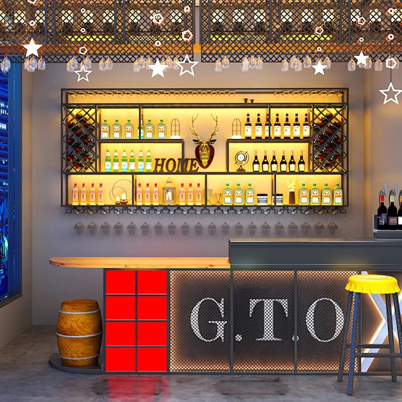 T bar bar bar wine cabinet rack, restaurant simple wall rhombus wine cabinet, wall-mounted wine shelf display