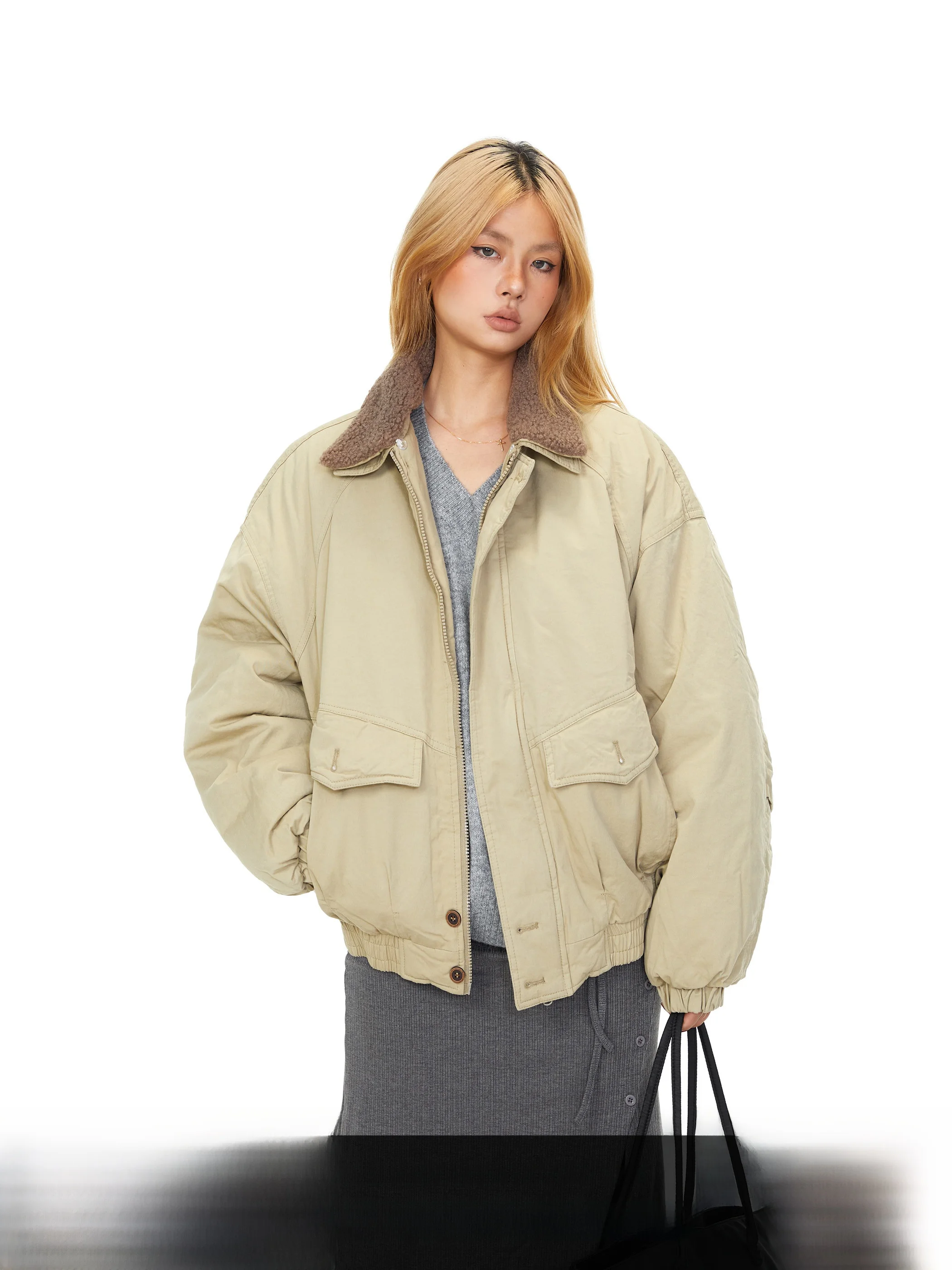 

Винтажная женская куртка Blabb с воротником из овечьей шерсти, хлопковая, осенне-зимняя, новая, в американском стиле, свободного кроя, повседневная, универсальная, рабочая одежда, пальто