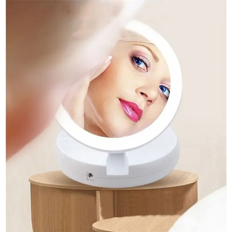 Foldable USB Charging or Battery Led Mirror Makeup White Vanity Cosmetic Mirror with Light 10X Magnifying Table Mirrors