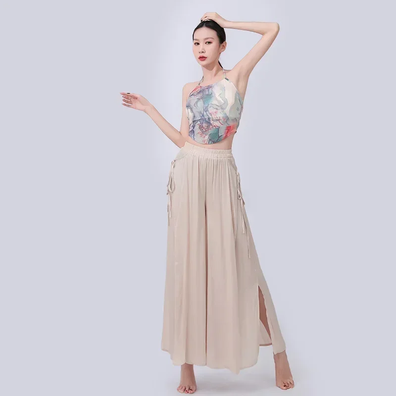 

2026 Adult Moden Dance Costume High Waist Line Side Strap Wide Leg Pants Female Trousers Performance Dress Comfortable Slacks