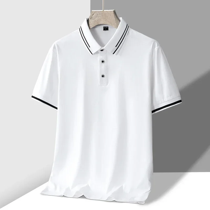 

TFETTERS Men's Summer Polo Shirt Top Short Sleeve Turn Down Collar Solid Color Cotton White Casual T Shirt for Men Clothes