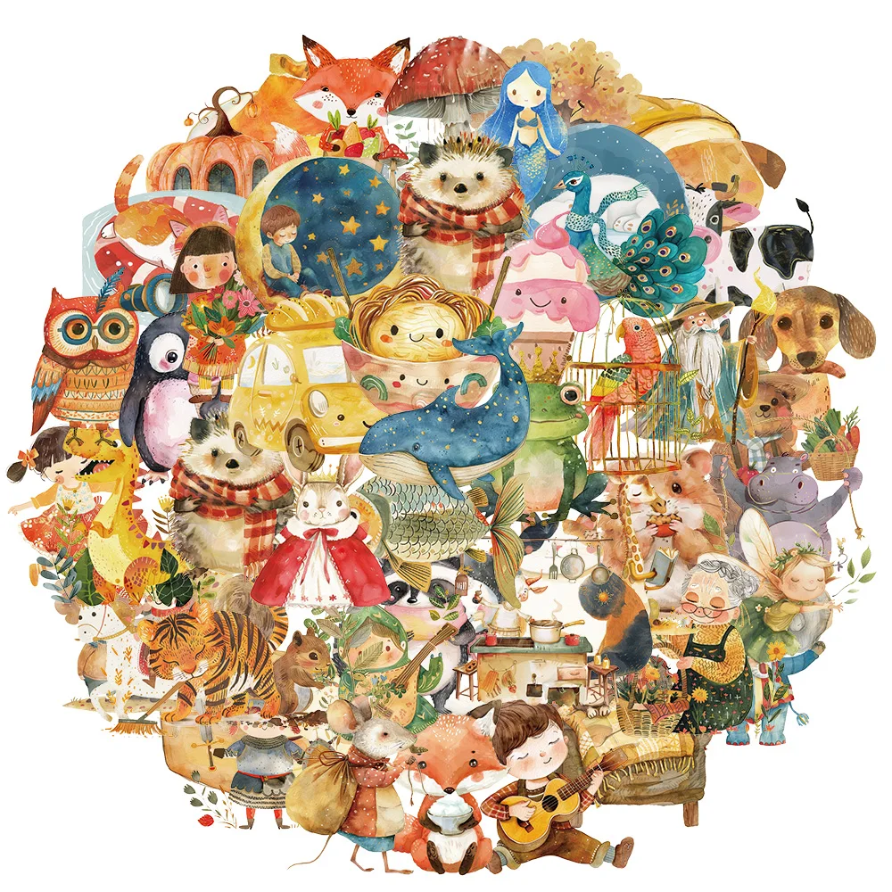 50PCS Fairy Tale Watercolor Graffiti Stickers Handmade Account DIY Luggage Notebook Motorcycle PET Waterproof Stickers