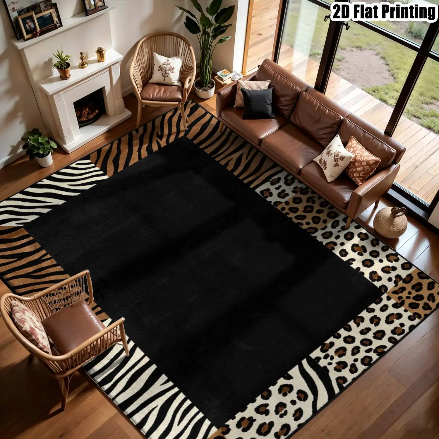 1Pc 2D Printed Carpet: Black Animal Pattern, Nordic/Instagram/Modern Minimalist/Geometric Striped/Vintage Style, Home Decor, Multi-Size, Machine Washable, Suitable for Entrance/Dining/Foyer/Bedroom/Living Room