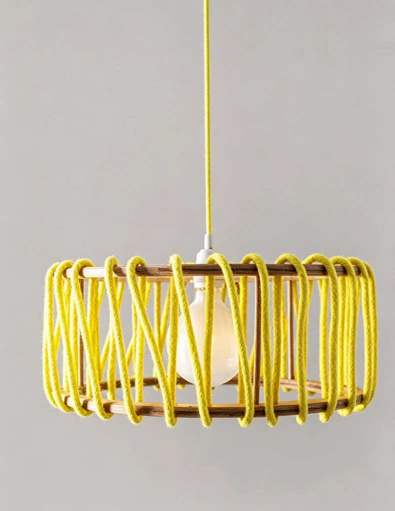 Creative White Red Yellow Rope Pendant Light E27 Bulb Wood