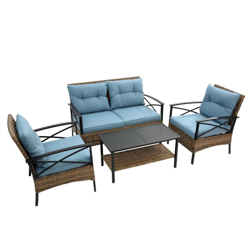 Water Drop Delivery Luxury 4-piece Set Rattan Eco-friendly Courtyard Sofa Set Modern Design Waterproof Outdoor Garden Furniture