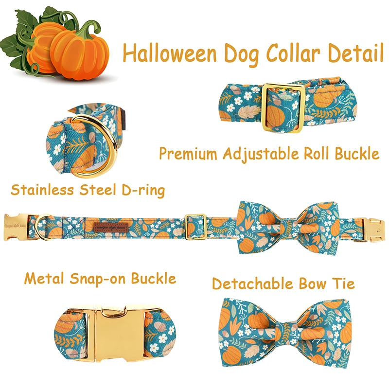 Personlized Fall Pumpkim Dog Collar with Bow Orange Puppy Collar Flower Dog Collar Large Medium Small Dog