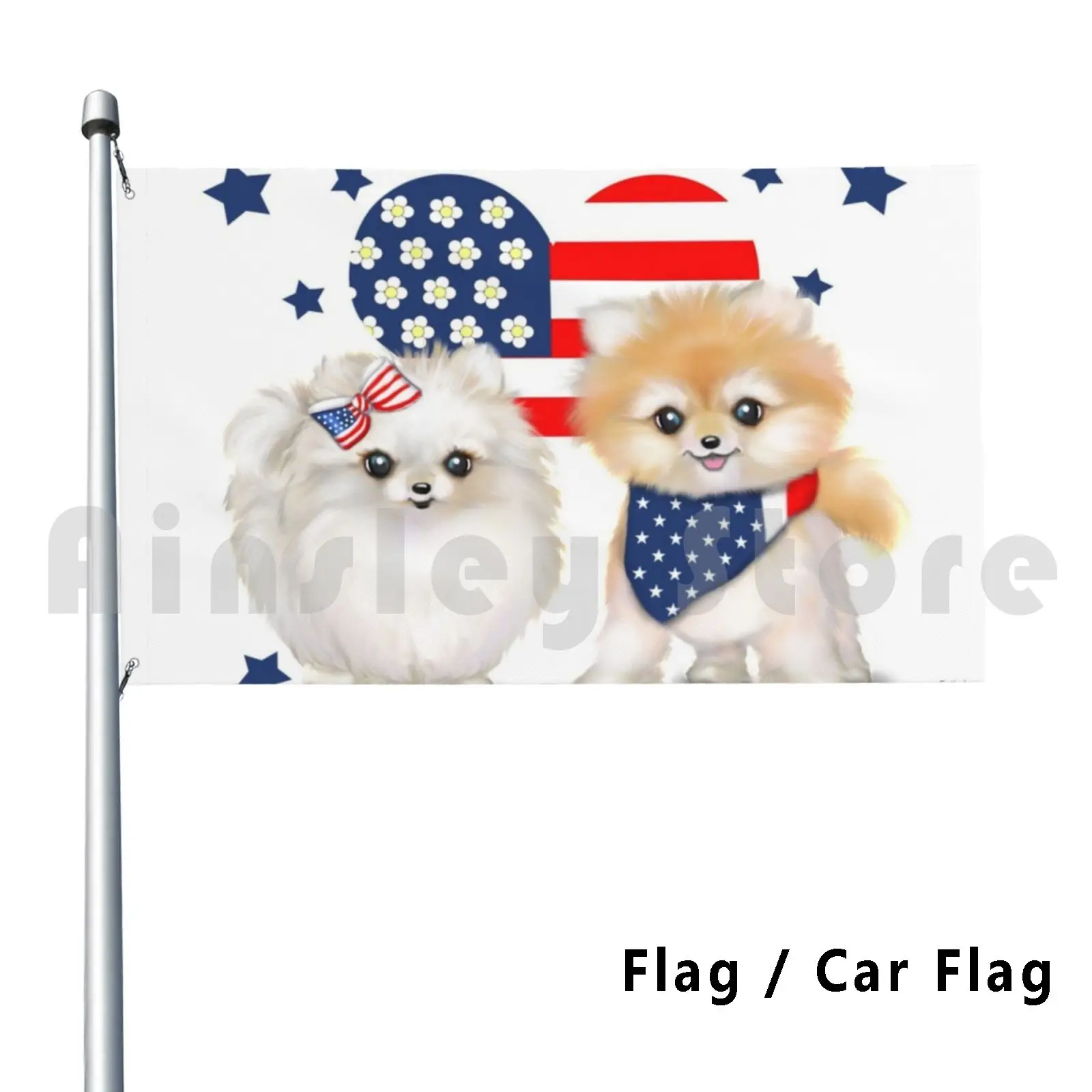 Flag Car Flag Patriotic Pomeranians Bycatiacho 2381 Pomeranian Pom Dog Pets Patriotic Usa Flag Love