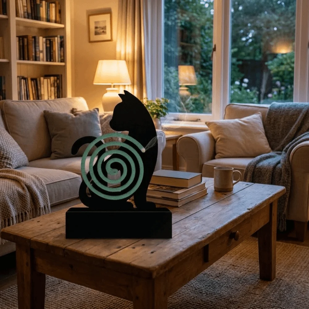 Iron Cat Mosquito Coil Holder Portable Minimalist Mosquito Incense Stand Animal Shaped Fireproof Incense Holder Home Decor