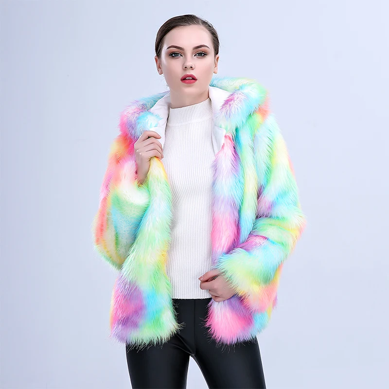 

Autumn-winter Faux Fur Thermal Stylish Colorful Women's Jacket