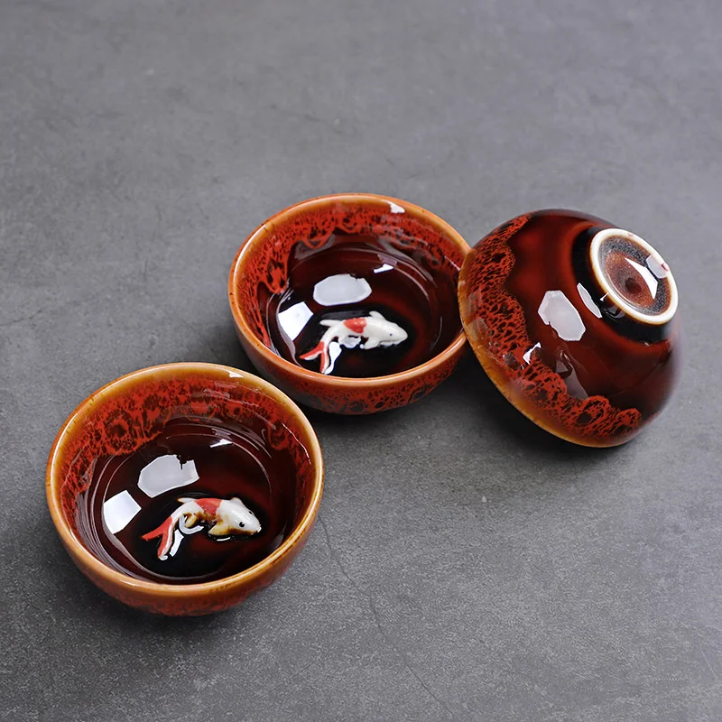 Celadon Fish Leuke Theekopje, Chinese Kungfu Thee Cup, Home Office, 3 Stuks Set