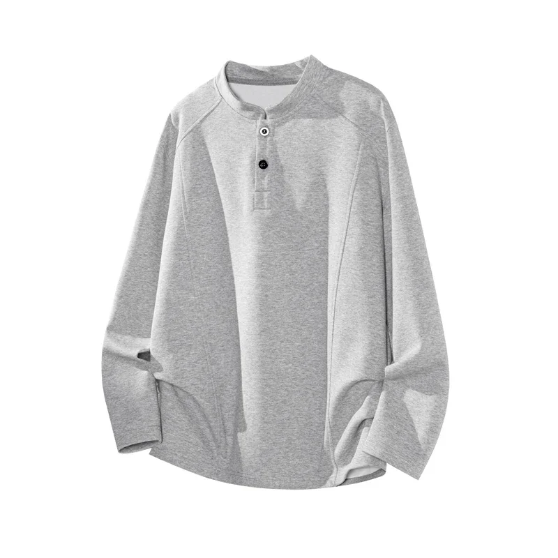 Men Henry Collar Long Sleeve T Shirt Half Button Placket Raglan Sleeve Soft Knit Top Casual Daily Autumn Basic Pullover - view 5