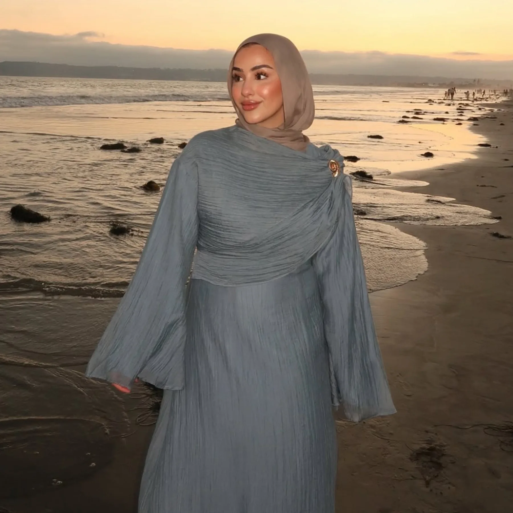 Muslim Woman Dresses Winkle Double Layer Kaftan Dubai Abaya Eid Ramadan Islam Clothing Robe Femme Musulmane Caftan Kebaya Abayo