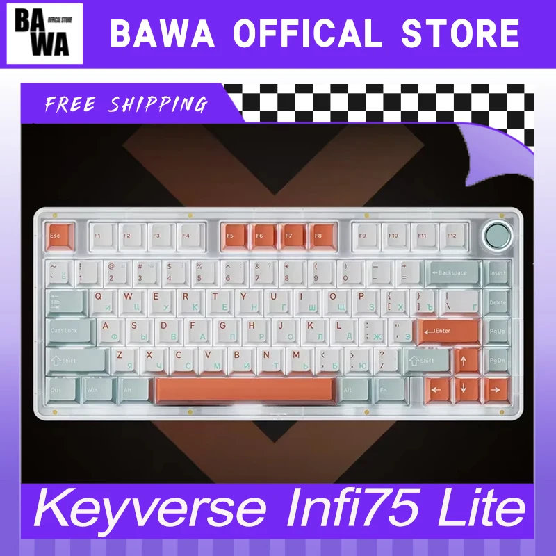 

Keyverse Infi75 Lite Gaming Keyboard Tri Mode Multifunctional Knob Wireless Mechanical Keyboard 81Keys Hot Swap Gasket Pc Gifts