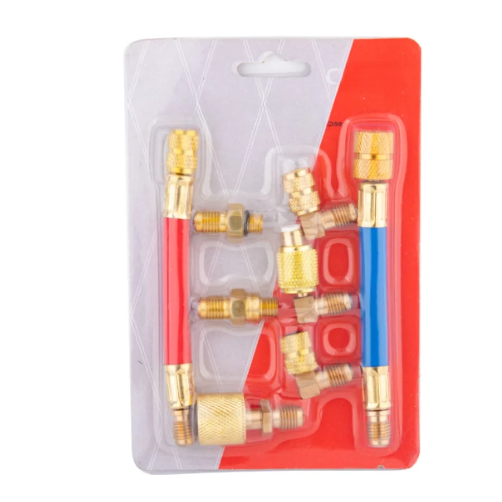 For R134A and For R12 AC Hose Adapter Kit for Vehicles - 8-Piece Brass Connector Set Featuring 716Mx516F 716Mx38F Compatibility