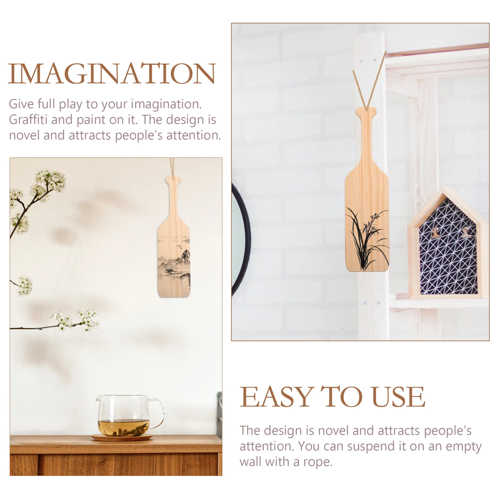 

Blank Wooden Paddle Decor Unfinished Small Wood Paddles Rustic Home House Shape Craft DIY Accessory Project