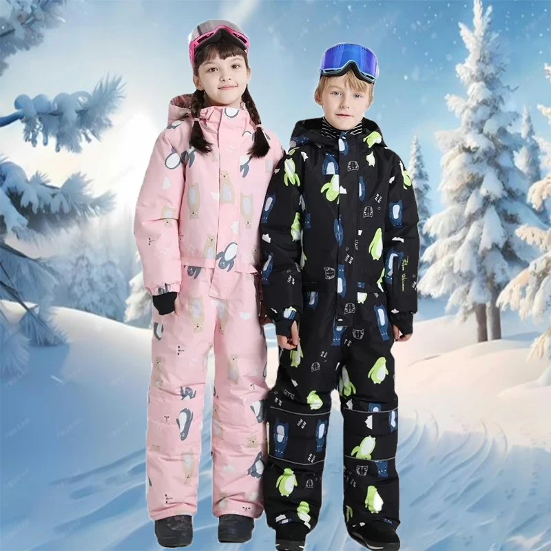 

Children Ski Jumpsuits Sports Winter Baby Girls 2025 One Piece Snowsuits Cartoon Boys Outdoor Mountain Teenager Kids Ski Overall