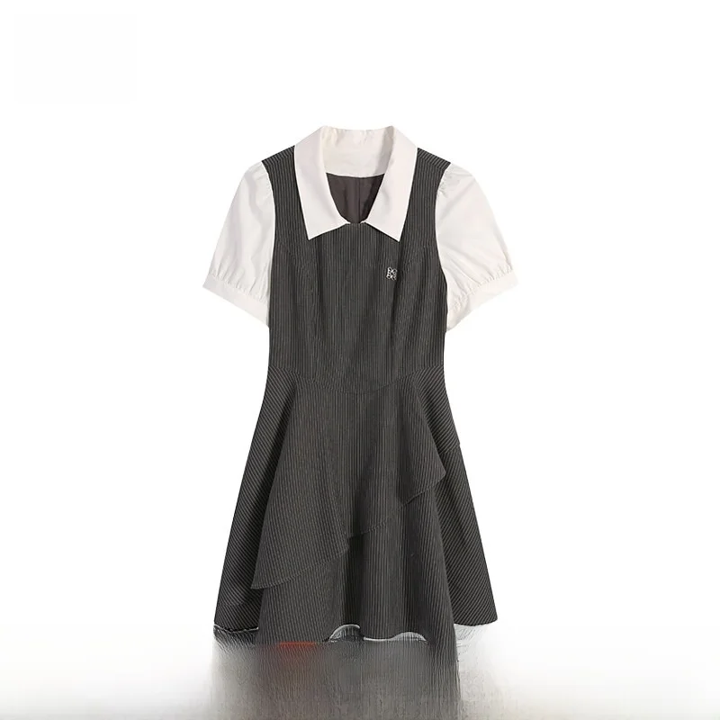 

Серое платье ZL117535 женское больших размеров, А-силуэт, с завышенной талией, летнее, из полиэстеровой смеси, с коротким рукавом, миди, повседневное