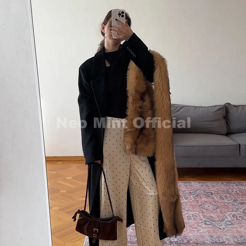 Neo Mint 2025 ماركة الموضة فو الفراء وشاح للمرأة الخريف الشتاء رقيق مخطط صديقة للبيئة الثعلب الفراء منديل الأوشحة شال فاخرة