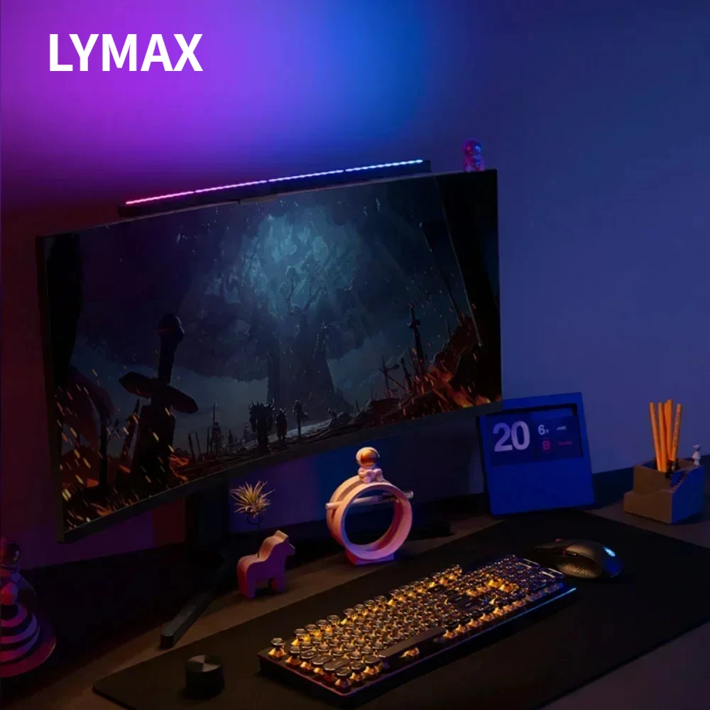 

LYMAX Computer Monitor Table Lamp Curved Screen Desk Lamp Dimming Eye-Care Sound-sensitive Music Hang Gaming Light pro Version