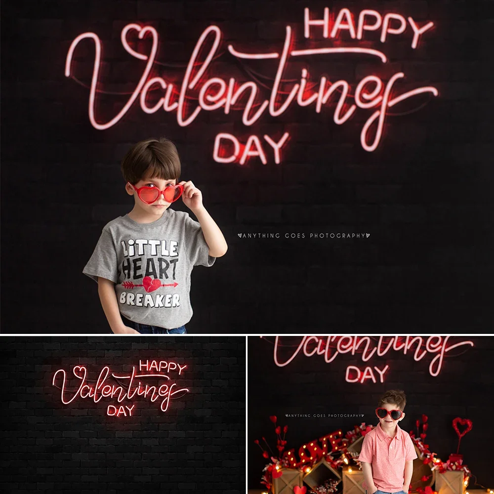 Black Glowing Wall Photography Backdrop Happy Day Valentine's Day Photo Background Adult Kids Portrait Photo Studio Props Cloth