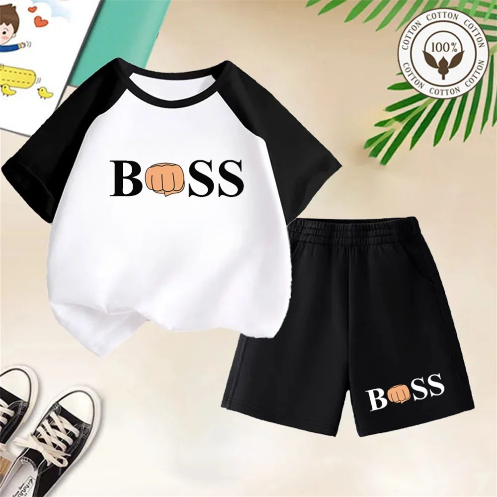The New Fashionable Children's Classic Set, a Polyester Fiber Printed T-shirt and Casual Shorts Set, Is a Summer Gift That Boys