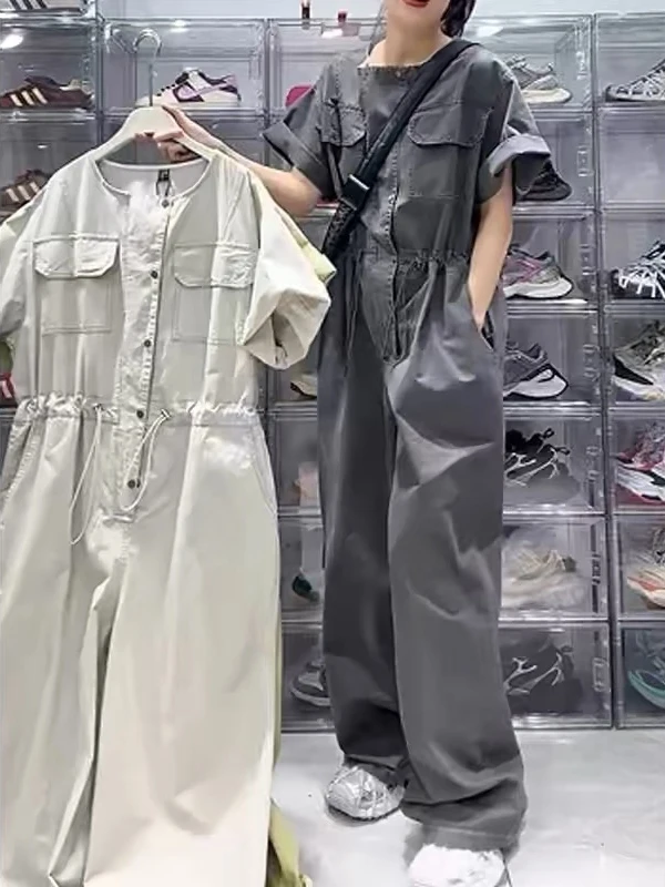 

Летние женские брюки-комбинезон 2025 года, омолаживающие, свободные, с завышенной талией, широкие штанины, для повседневной носки...