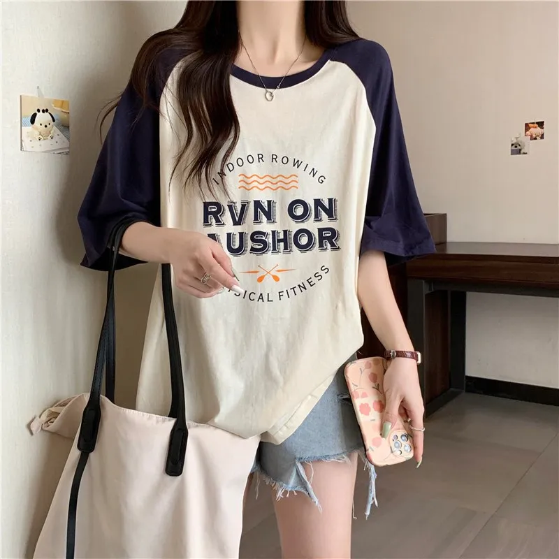 Large Size Women's Summer Cotton T-irt Relaxed oulder Cutouts Print ort Sve Casual Comfortable Fit Tee