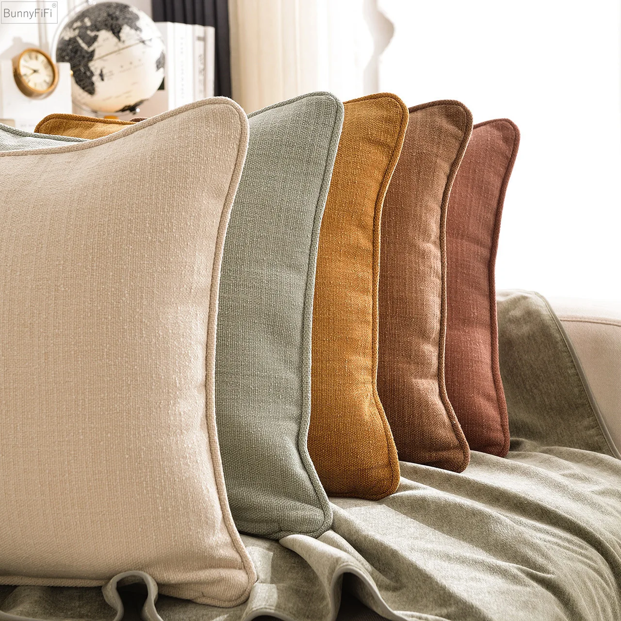 Cover Solid Cushion 45x45cm 30x50cm 50x50cm Peach Orange Grey Ivory Pillow Cover Cotton Linen for living room Sofa Home Decor