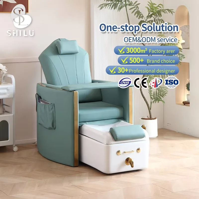 Modern Luxury Electric Foot Spa Recliner Green Wooden Pedicure Chair with Pipeless Whirlpool Massage for Nail Salons