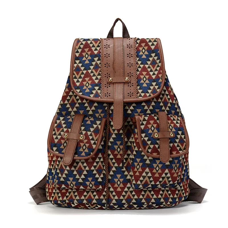 

Women Foral Printing Backpack National Printed Canvas School Bags for Teenagers Girls Large Shoulder Bag Weekend Travel Rucksack